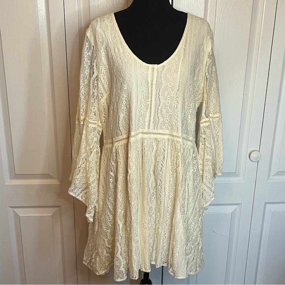 Shyanne Ivory Bell Sleeve Lace Dress Plus XXL Western Boho Baby Doll Lined - Picture 2 of 14